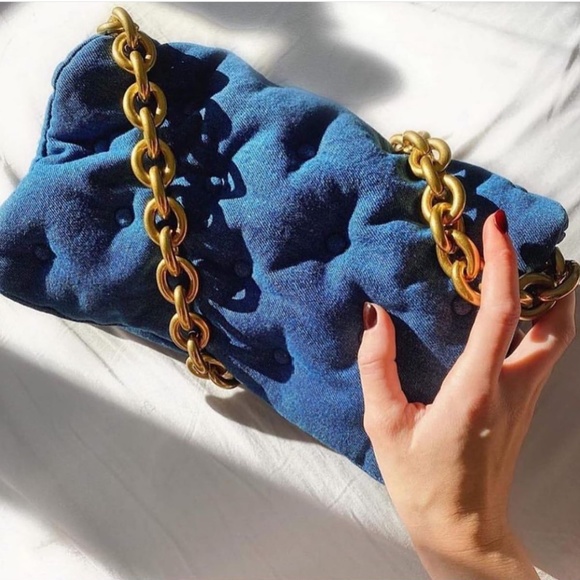 Zara Quilted Denim Shoulder Bag NWT - Picture 8 of 16